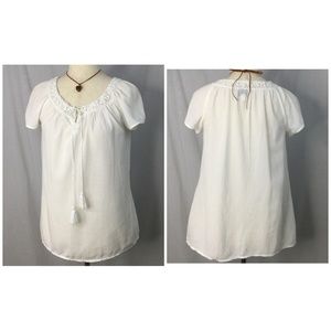 Loft White 100% Cotton Boho Peasant Top Size Small